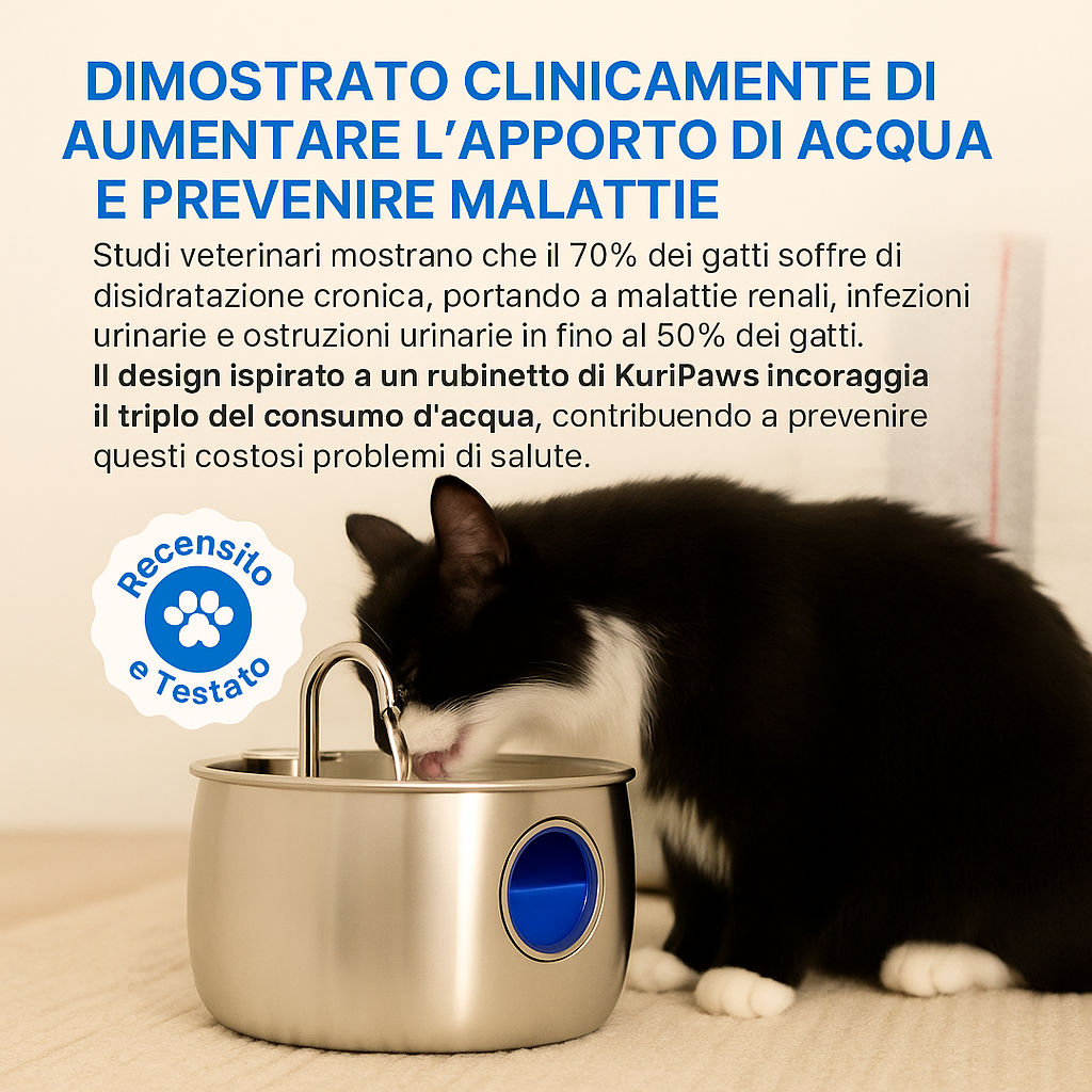 KuriPaws - Fontana per Gatti Acciaio Inossidabile