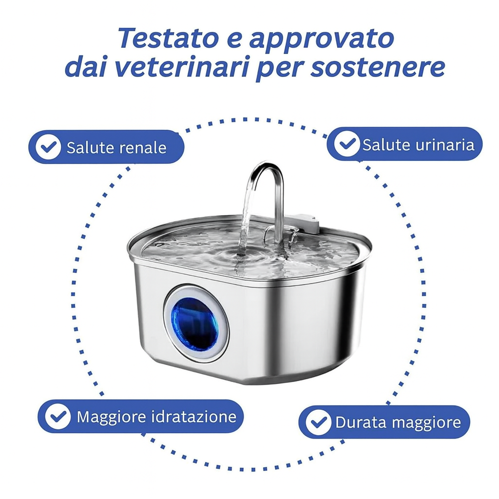 KuriPaws - Fontana per Gatti Acciaio Inossidabile