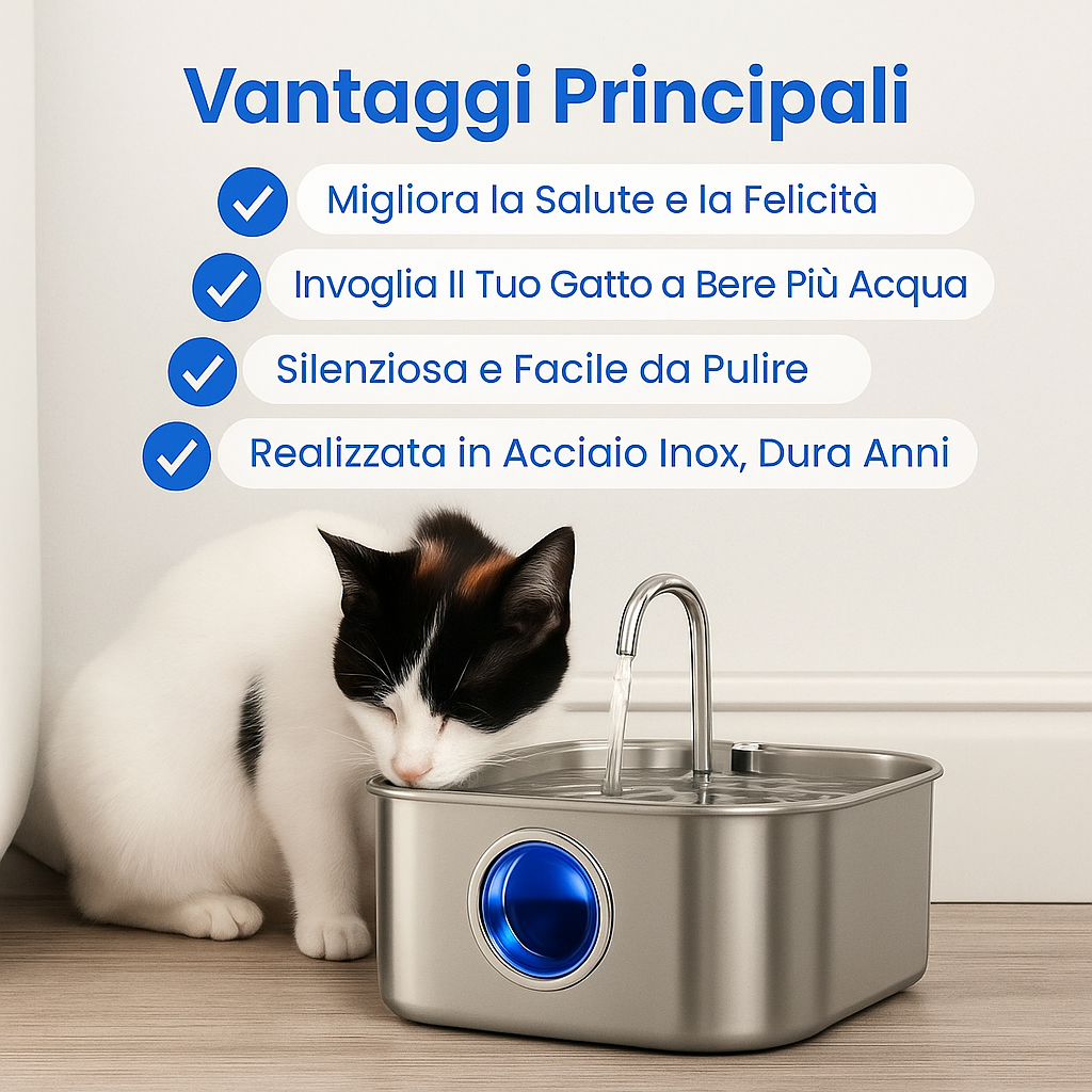 KuriPaws - Fontana per Gatti Acciaio Inossidabile