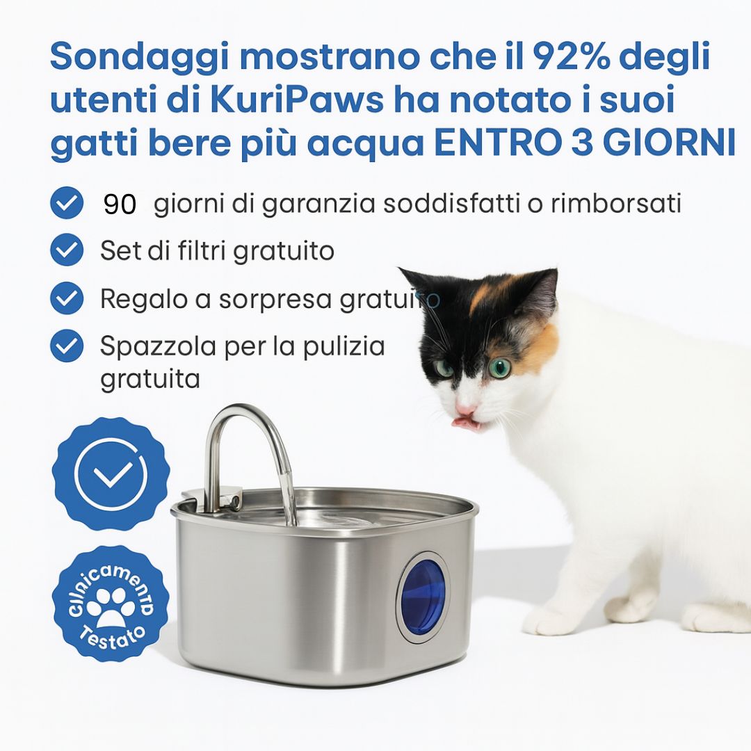 KuriPaws - Fontana per Gatti Acciaio Inossidabile